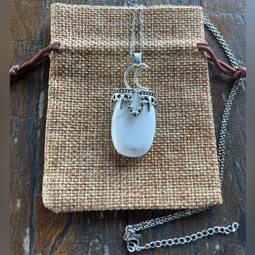 Howlite Necklace Celestial Howlite Moon Necklace with Stainless Steel Chain